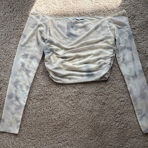 Zara Cream and Gray Off-Shoulder Crop Top